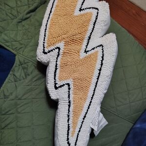 Chenille Lightning Bolt Accent Pillow in Mustard Yellow and White